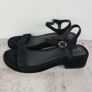 UNIF Black Chunky Sandals Y2K Square Toe Shoes Leather Suede size 11 Goth 90s